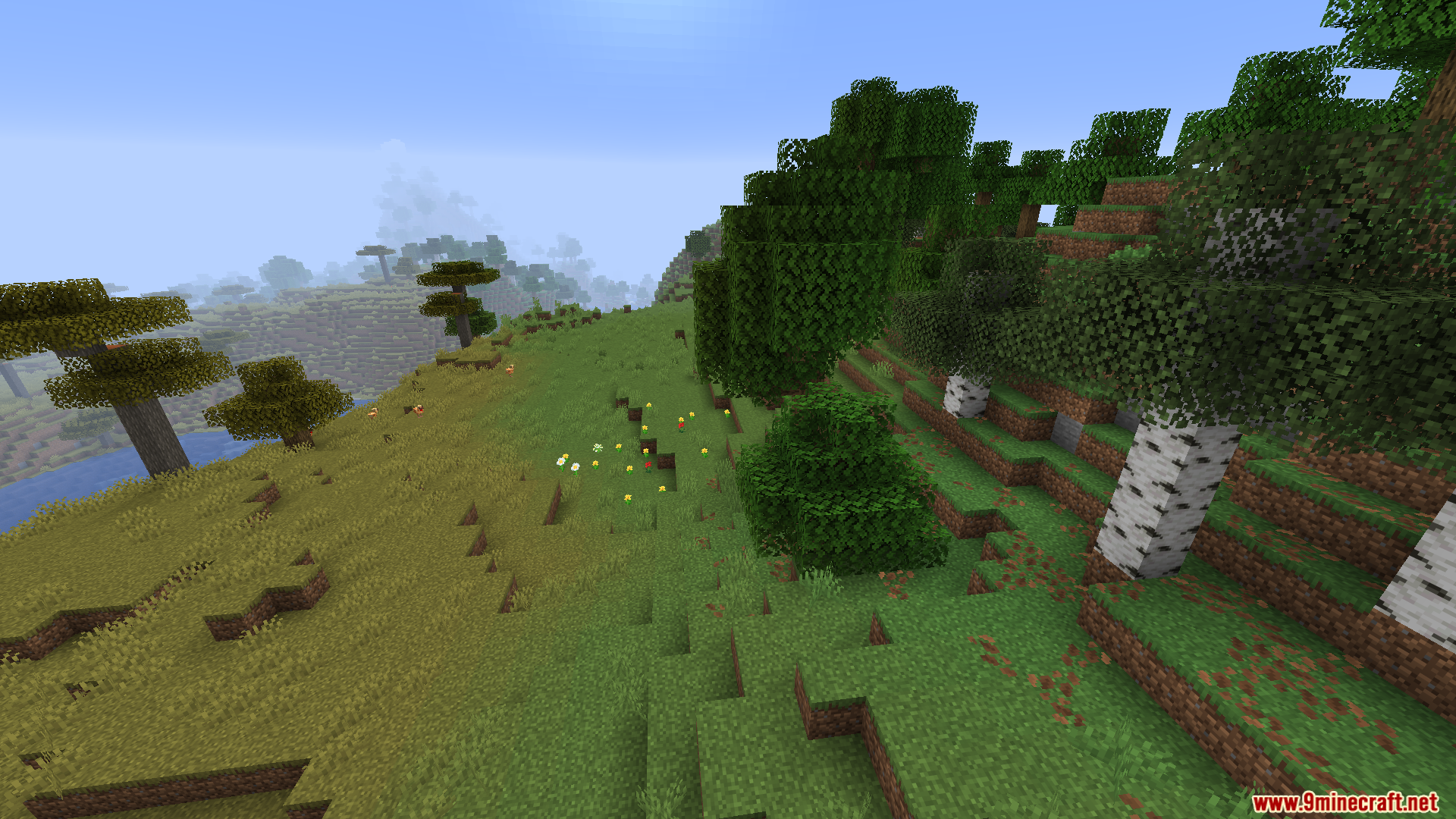 WorldWeaver Neoforge Mod Screenshot 5 WorldWeaver mod ensuring smooth biome transitions with various tree types