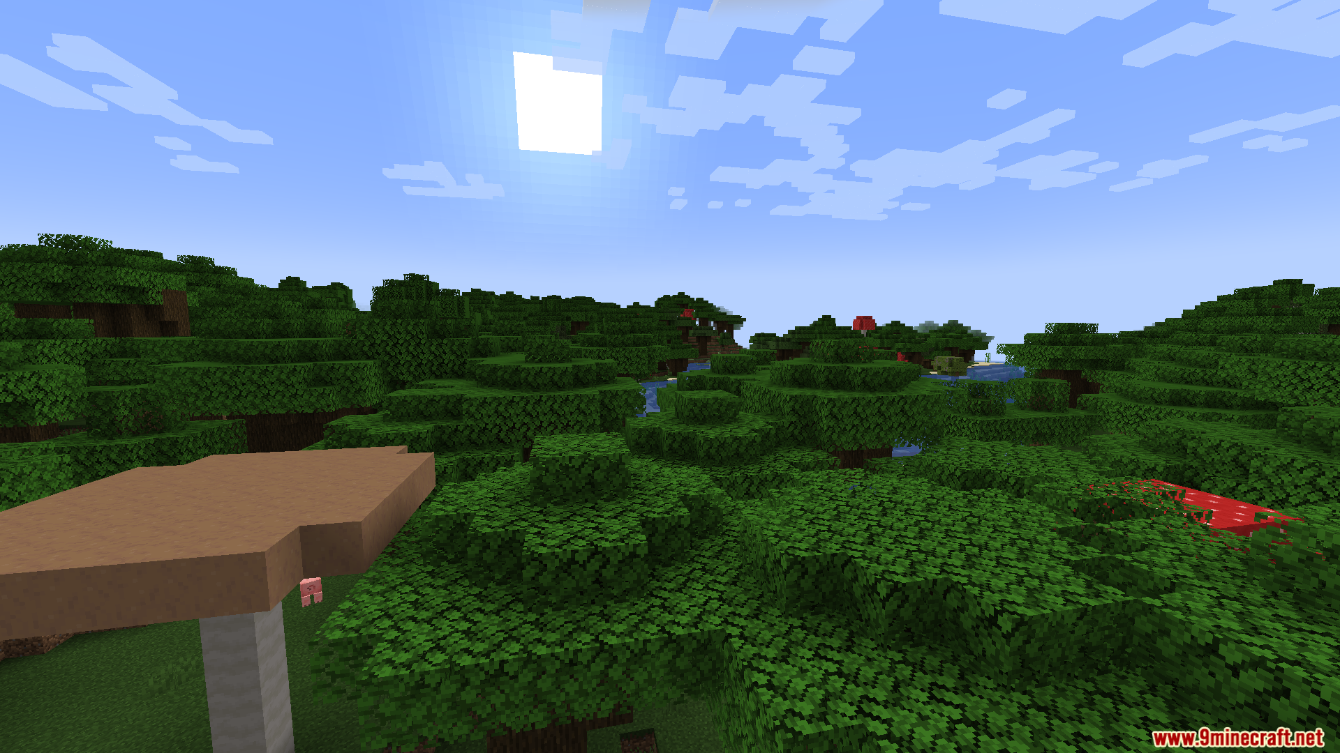 Giant mushrooms above a dark forest canopy in WunderLib Neoforge Mod