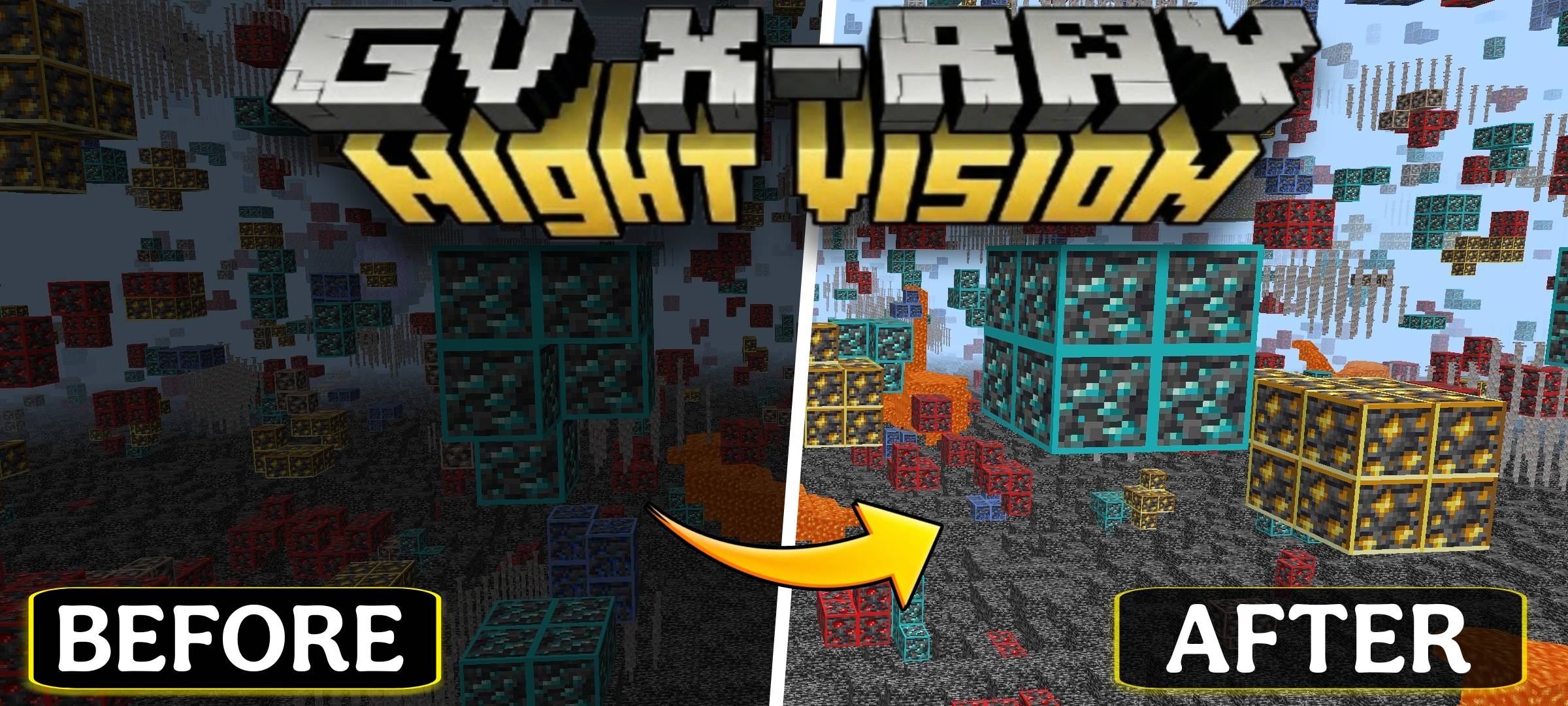 X Ray with Night Vision MCPE/Bedrock Mods & Addon
