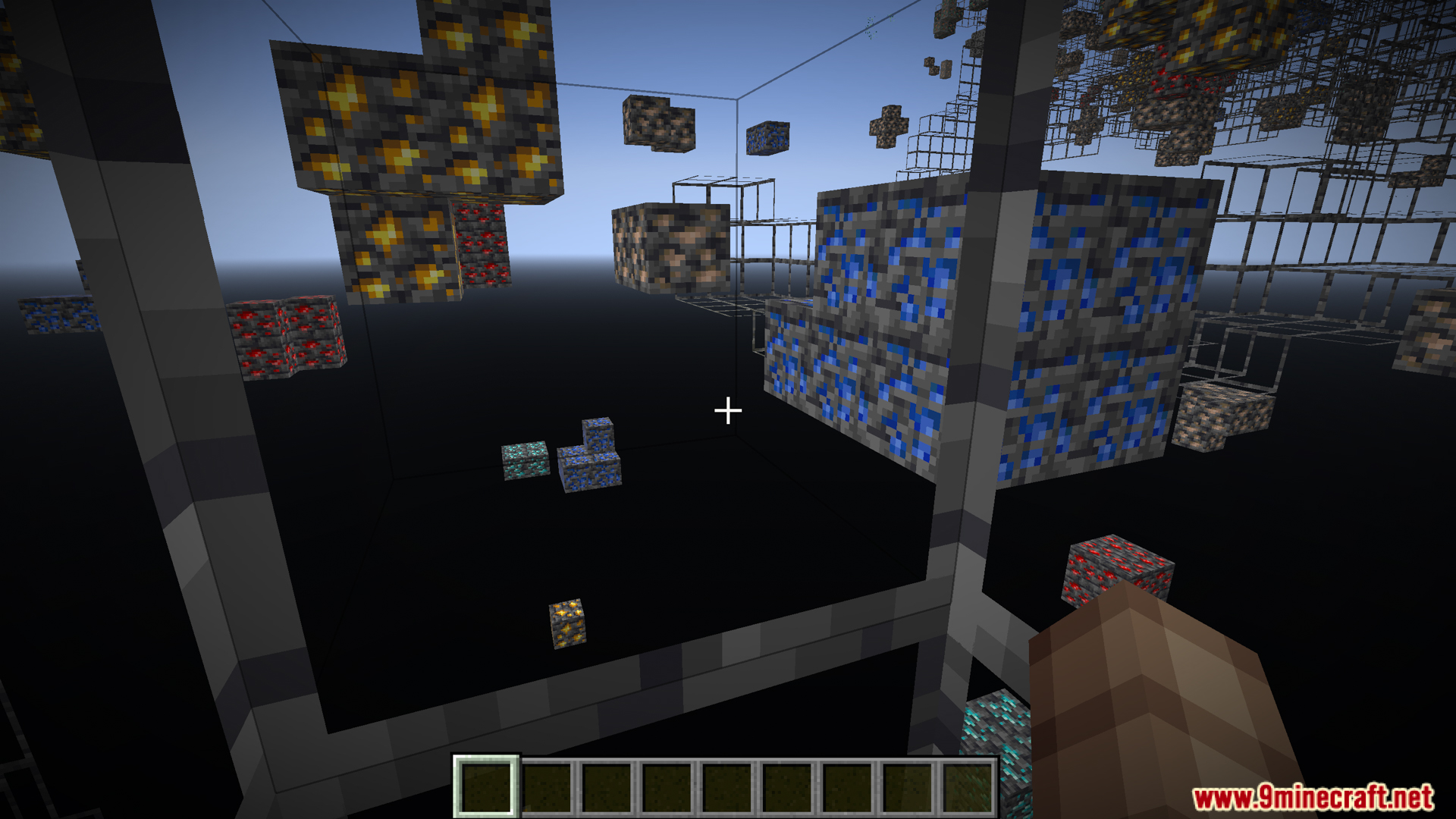 Player using Xray vision to find valuable ores hidden underground