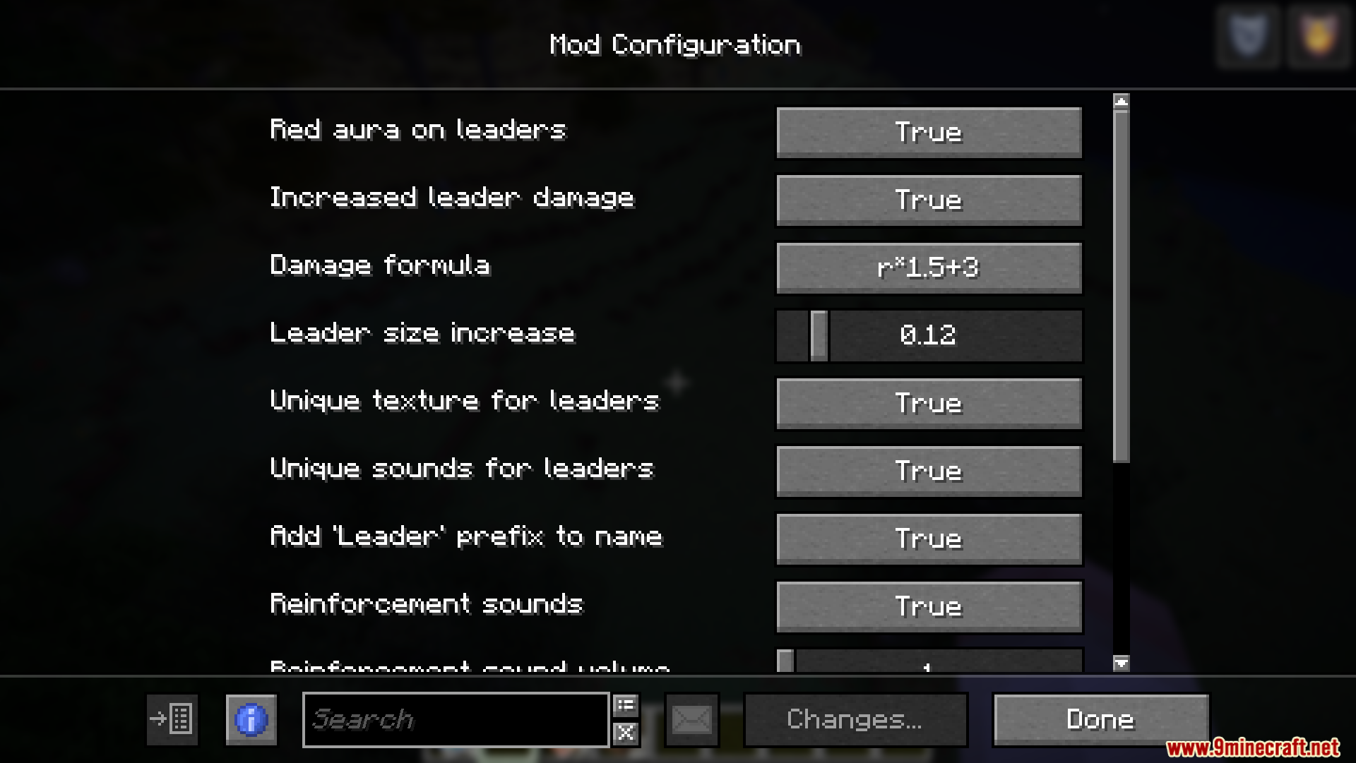 Zombie Improvements Mod Screenshot 3 Configuration menu showing settings for leader zombies and reinforcement mechanics