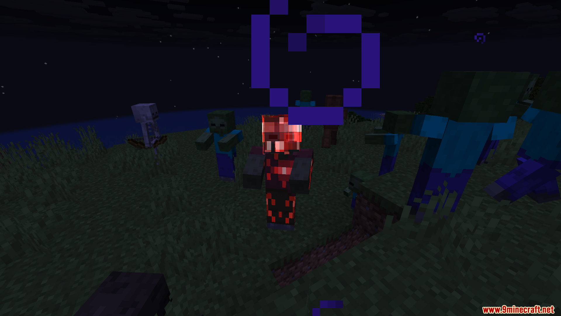 Zombie Improvements Mod Screenshot 4 Glowing red leader zombie standing with a group of regular zombies