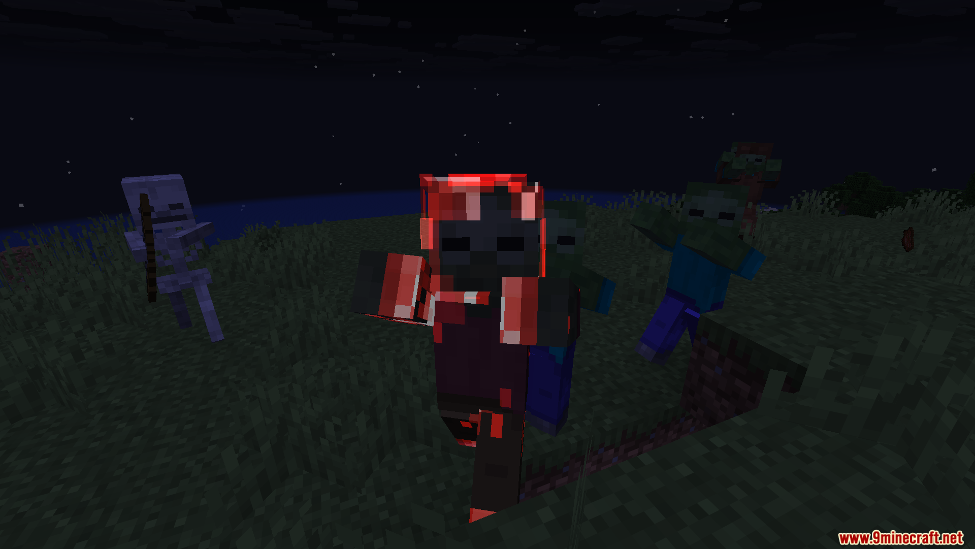 Zombie Improvements Mod Screenshot 5 Glowing red leader zombie from Zombie Improvements Mod walking at night