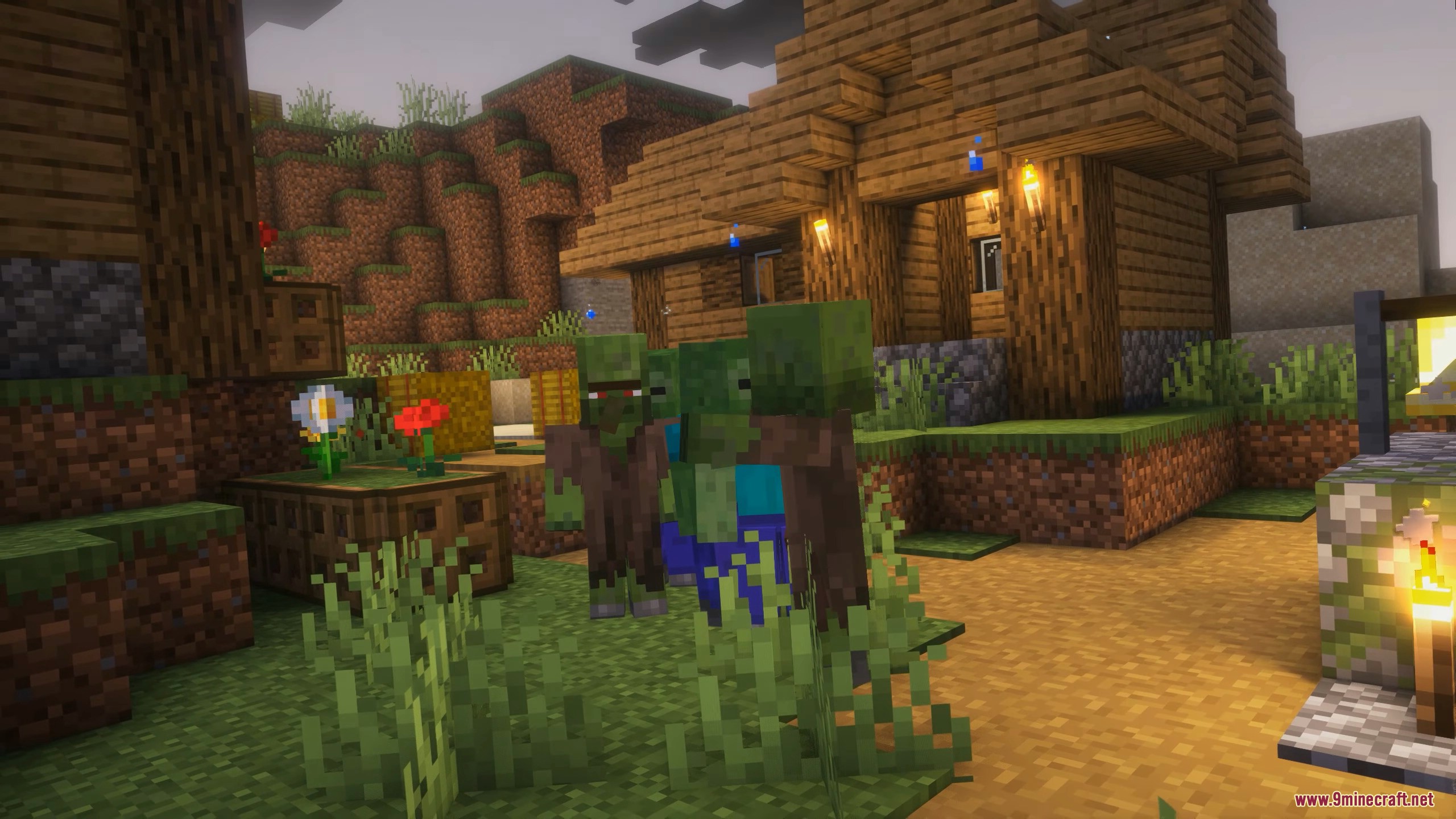 Zombies stop to eat meat dropped on the ground