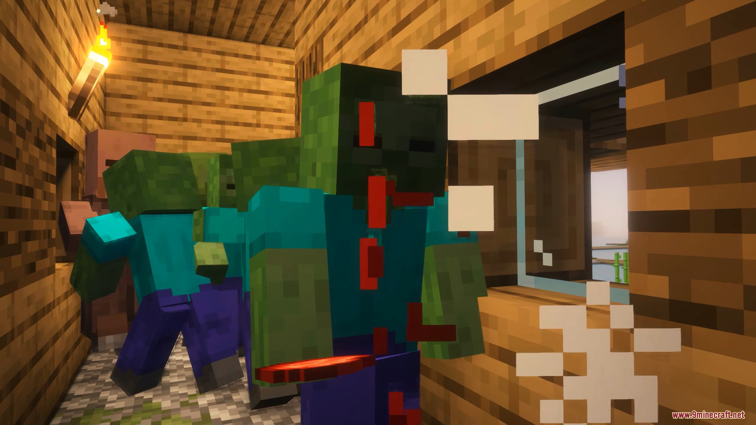 A horde of zombies from the Zombies Eat Villagers mod