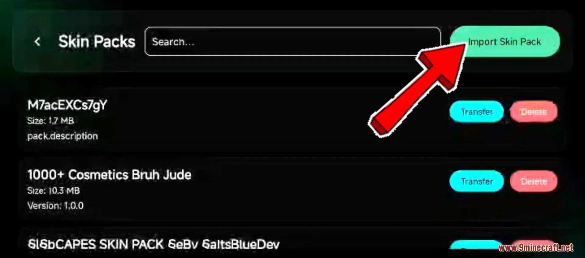A user interface for importing and managing custom Minecraft PE skin packs