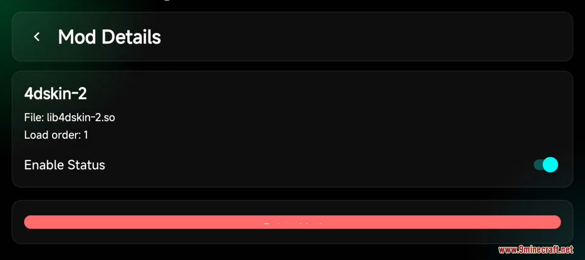 The details page for the 4dskin-2 mod showing it is currently enabled