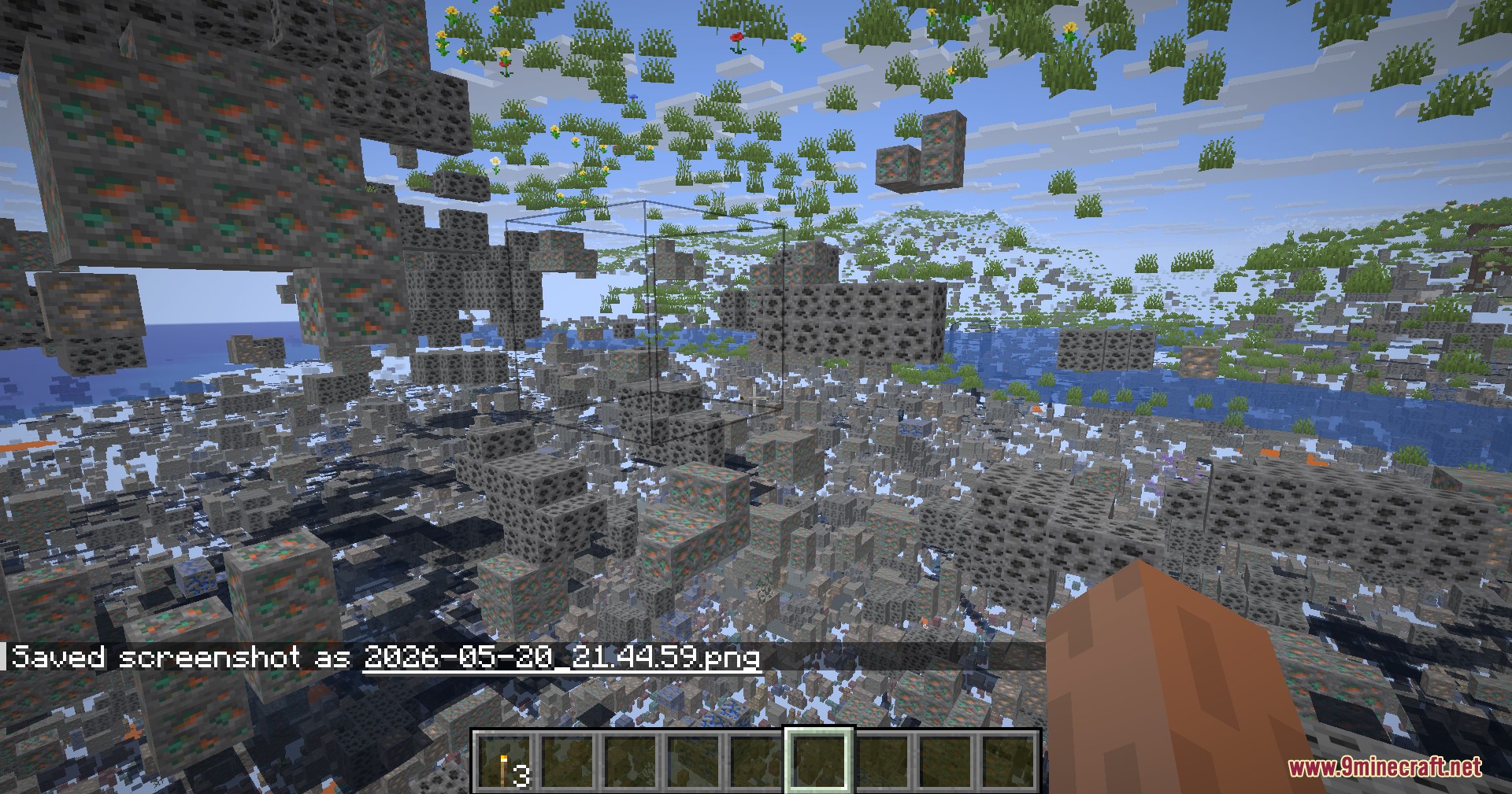 Cave finder mode highlighting glowing lava pools and hidden structures in darkness