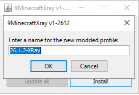 Entering a name for the new modded profile during installation