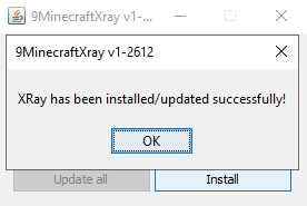 Window displaying a successful installation message for the xray client