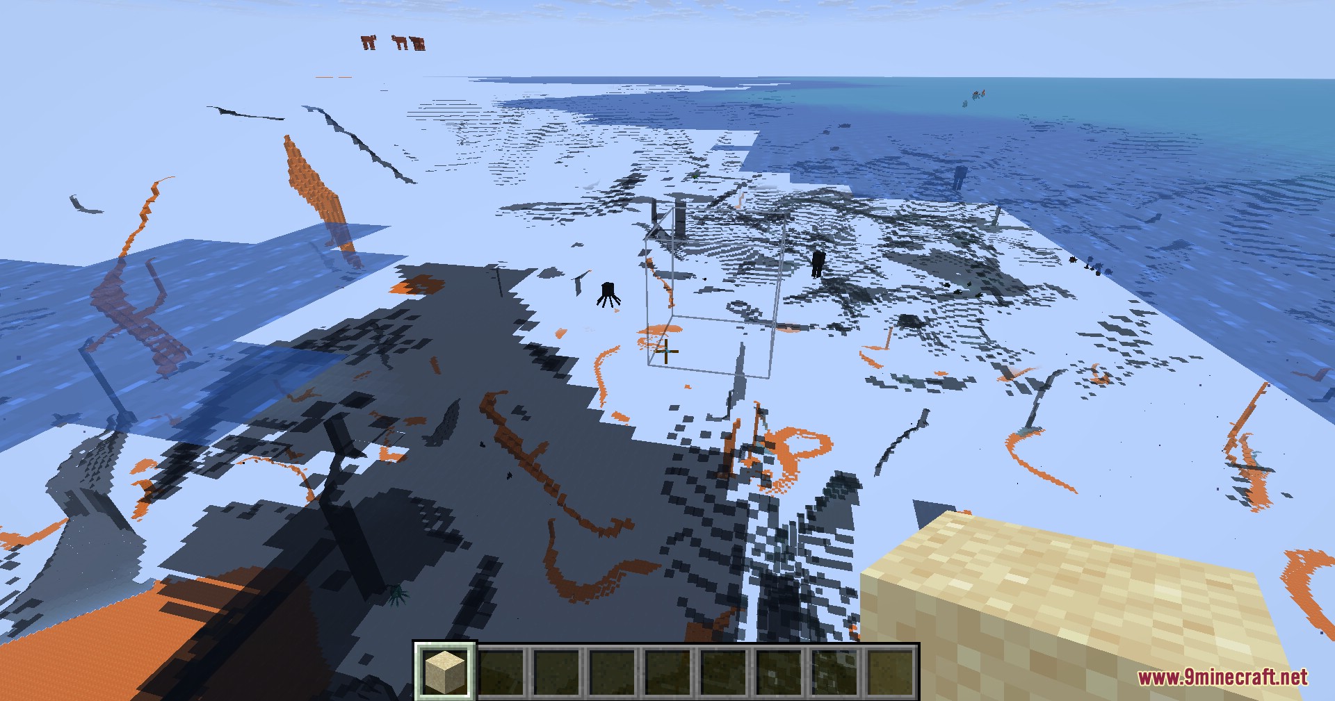 The 9minecraft Xray Client reveals ores and caves through the ground
