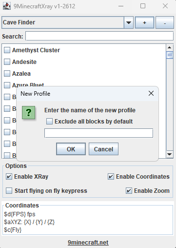 A prompt to enter a name for a new profile