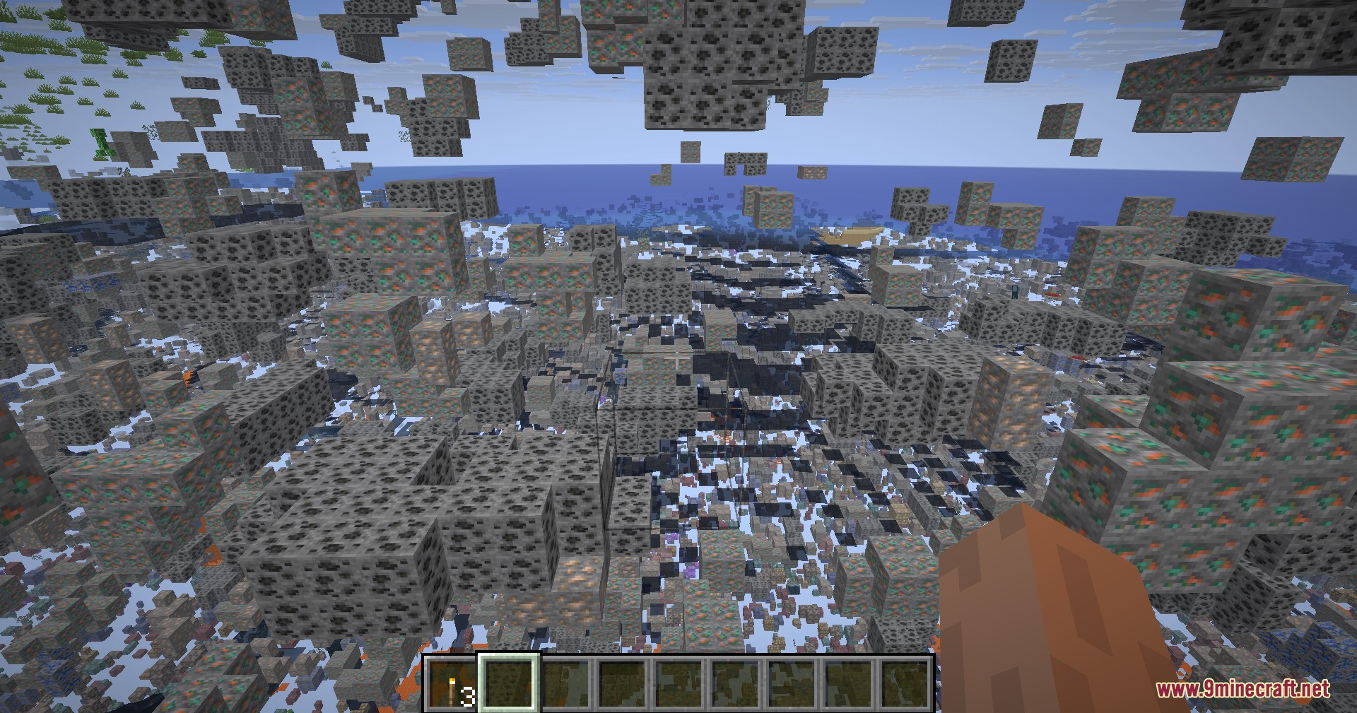 Player using x ray to see through the ground and find underground ores