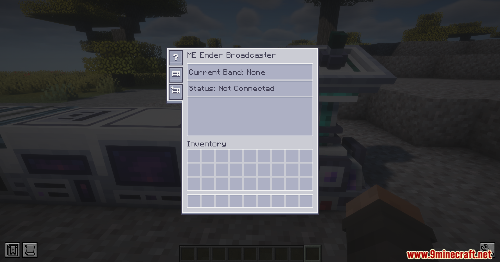 ME Ender Broadcaster interface showing current band and status