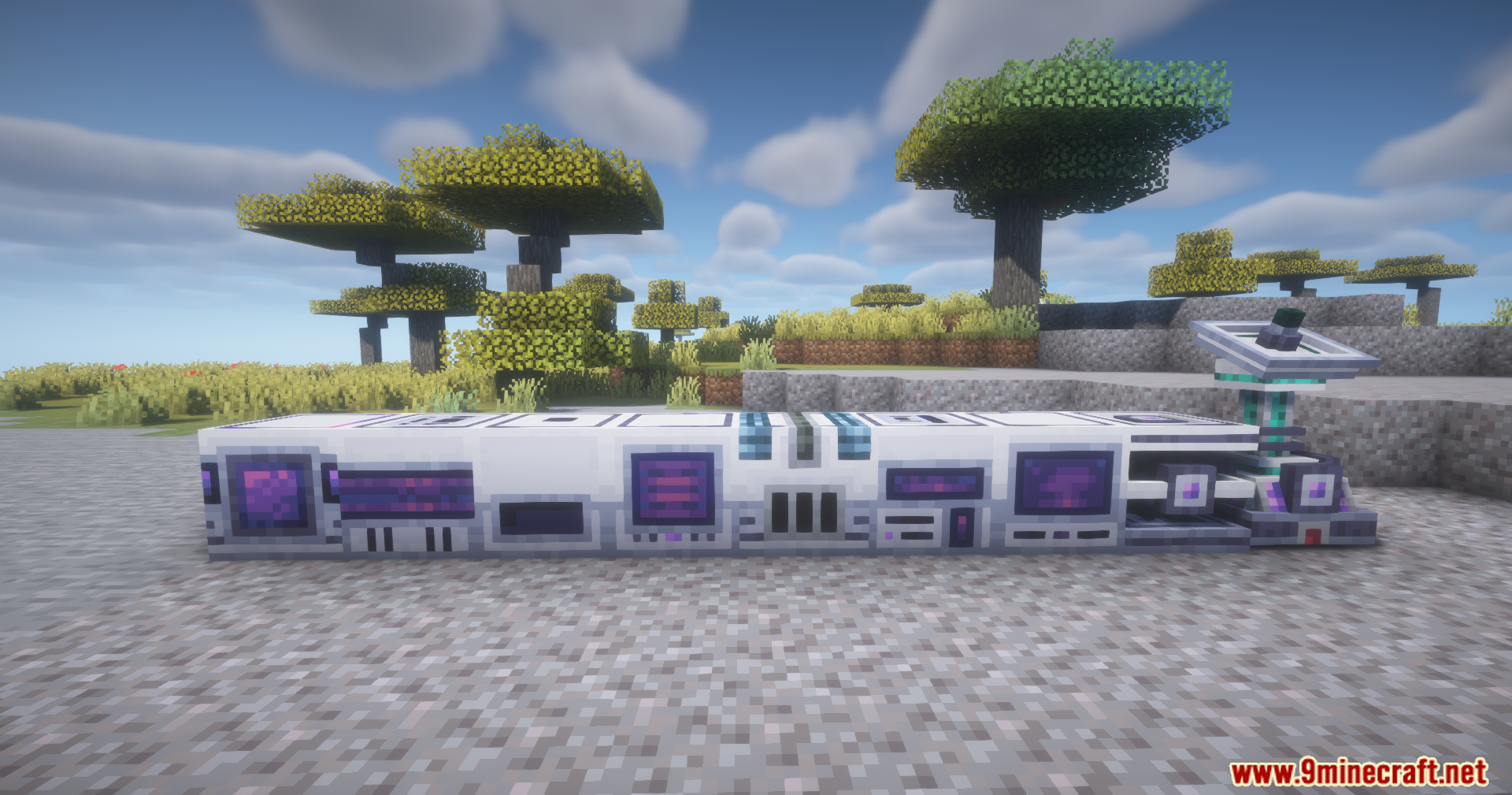 Row of new advanced machines and wireless network blocks placed outside