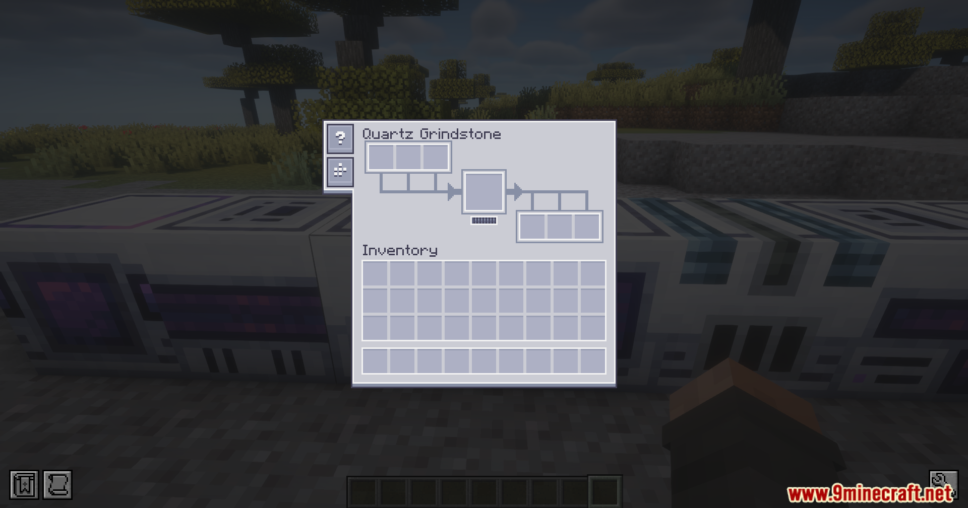 A player views the Quartz Grindstone interface in Minecraft