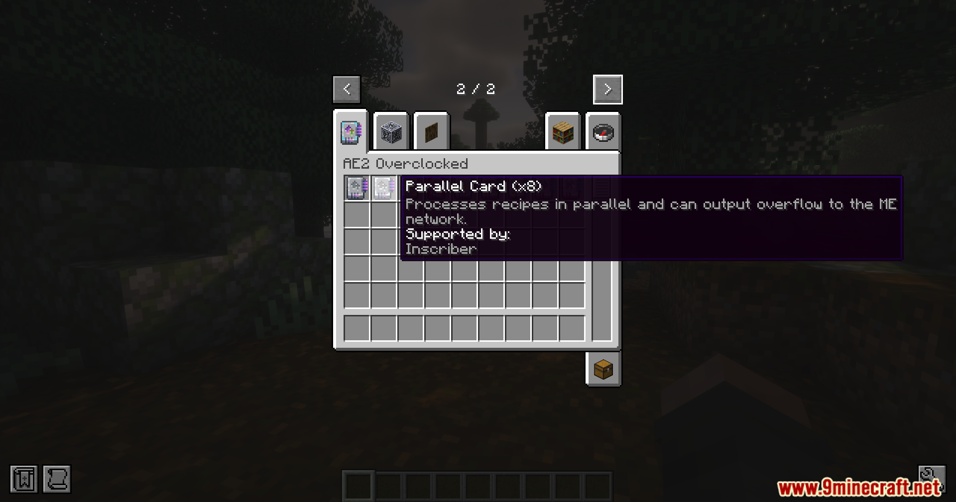 AE2 Overclocked Mod Screenshot 4 Tooltip showing details of the Parallel Card x8 in the inventory