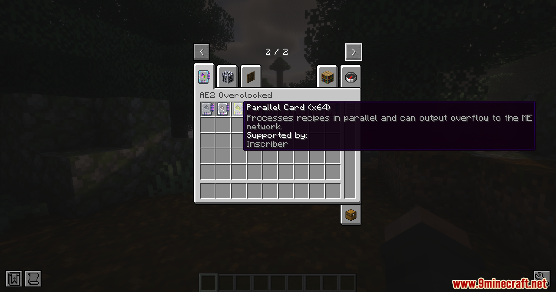 AE2 Overclocked Mod Screenshot 5 A player views the Parallel Card x64 item in the creative inventory