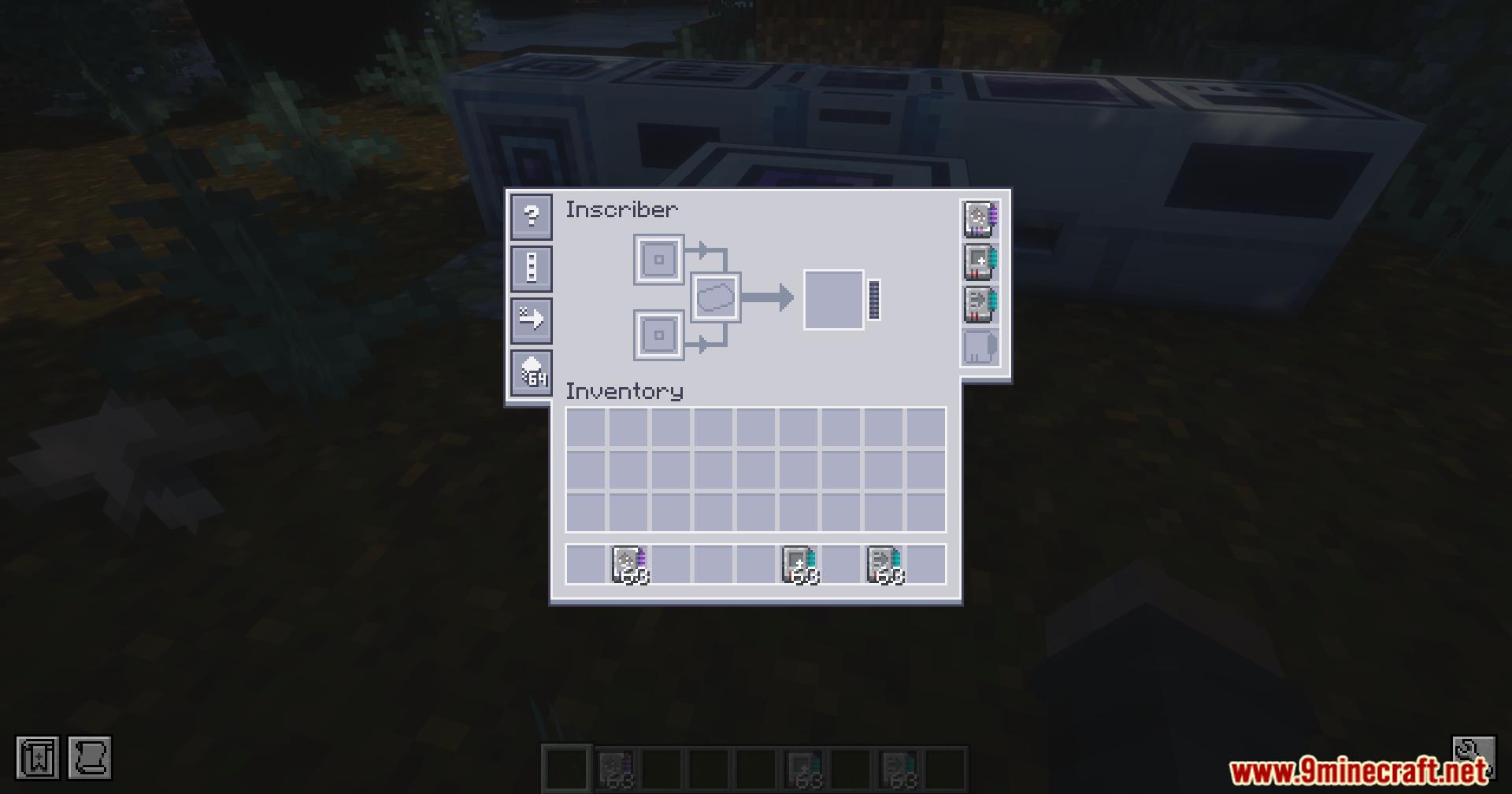 AE2 Overclocked Mod Screenshot 6 The Inscriber interface shows upgrade slots filled with Parallel Cards