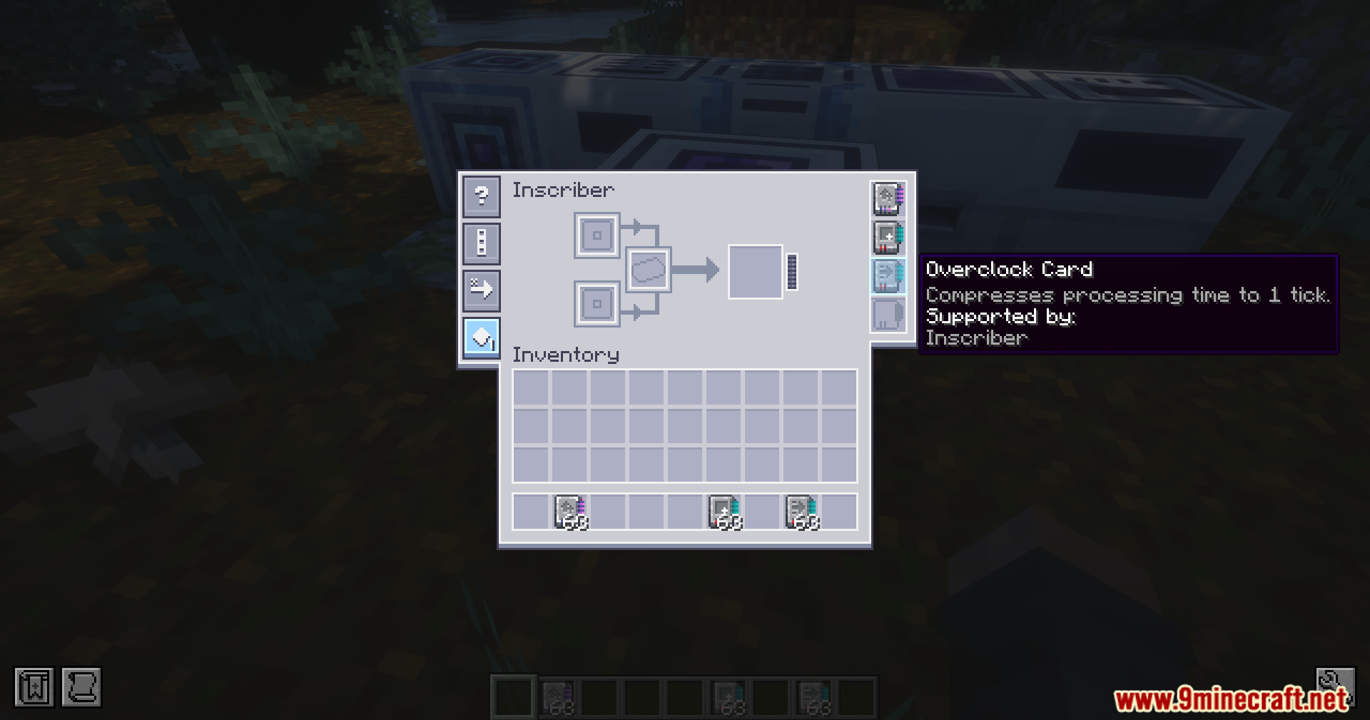AE2 Overclocked Mod Screenshot 7 Player viewing the Inscriber interface with an Overclock Card installed