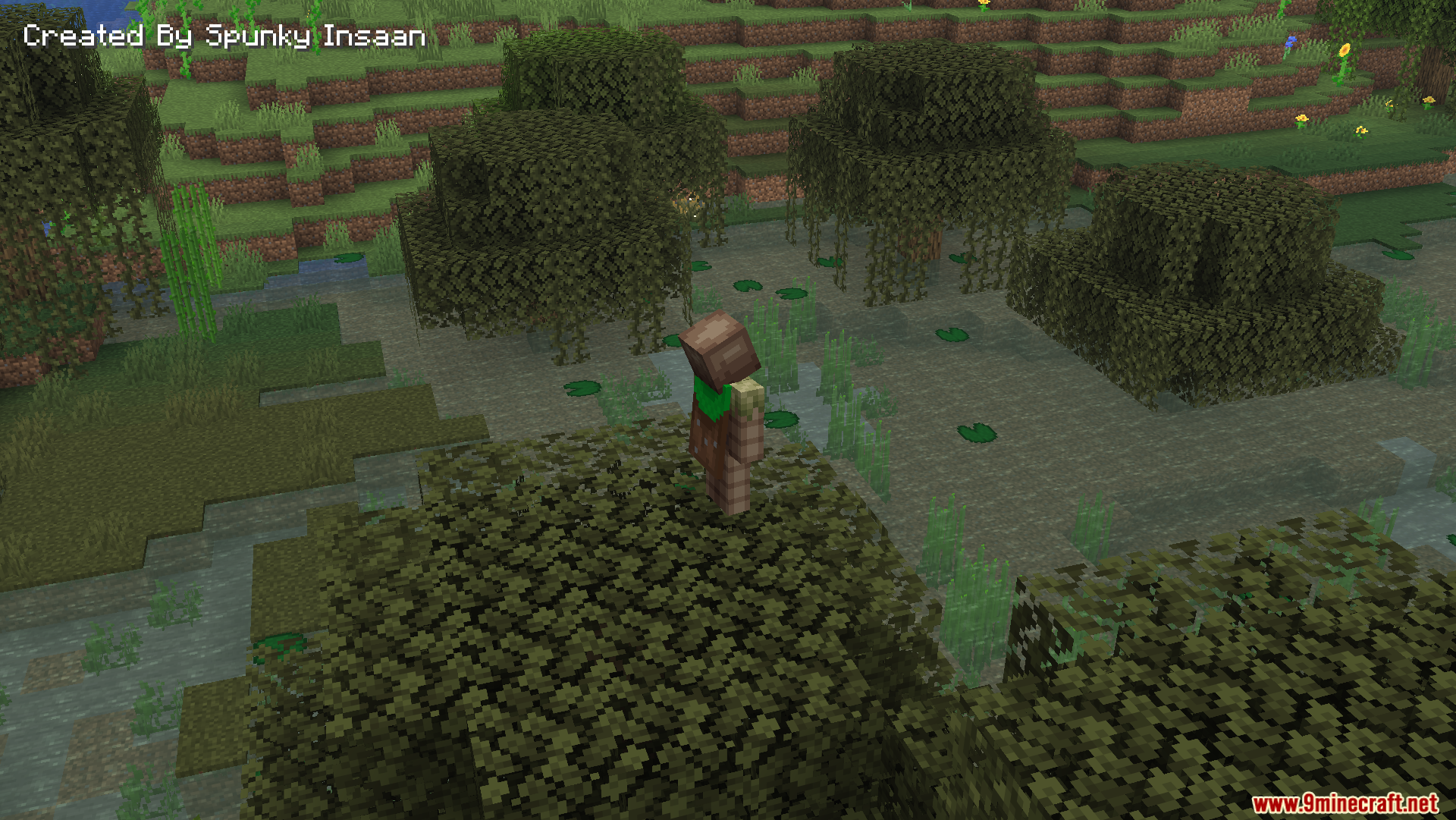 AFK Cinematics Mod Screenshot 4 Player standing on a tree in a swamp during a cinematic camera view