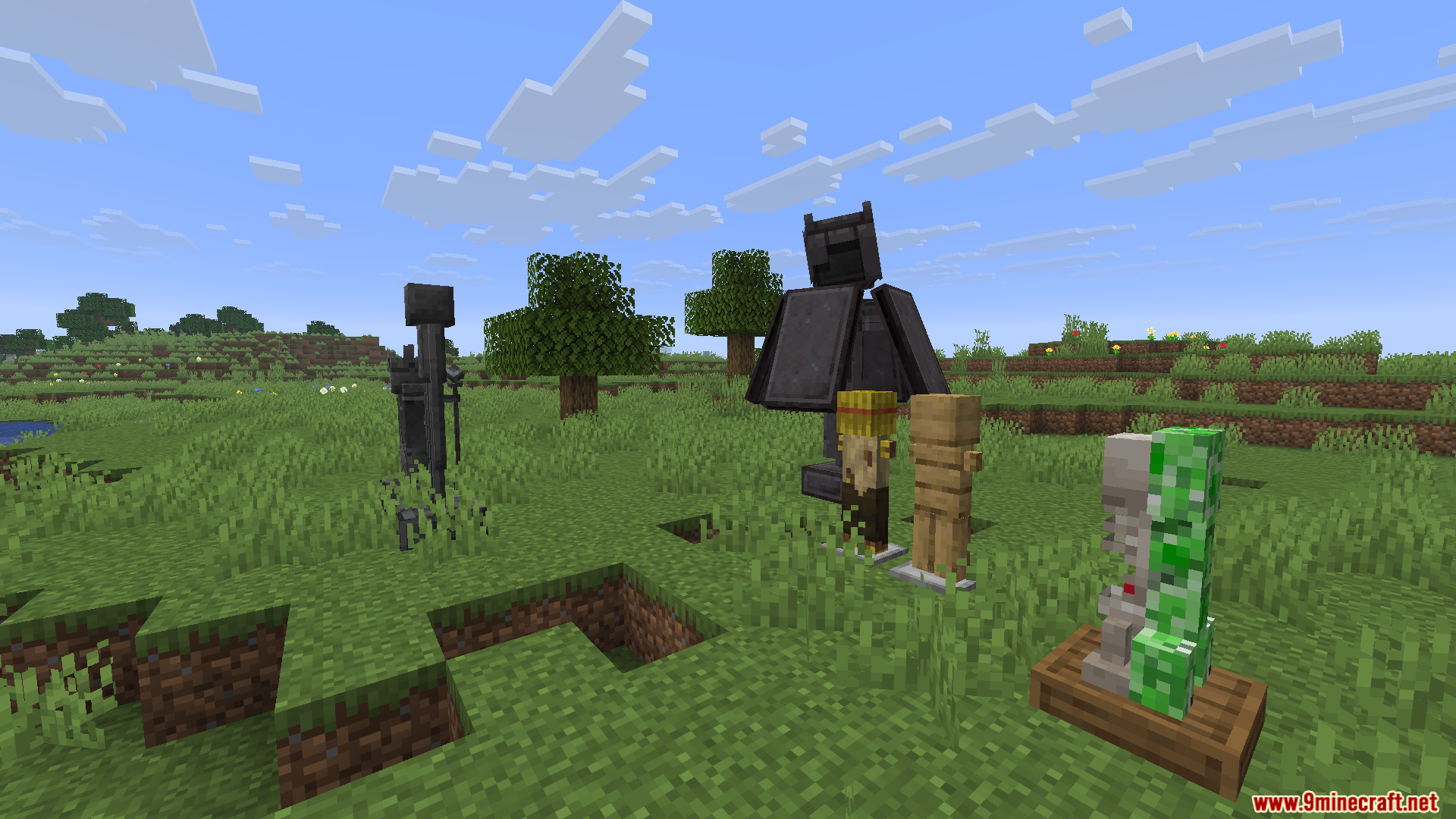 ALs Armor Stands Revamped Resource Pack Screenshot 13 Various custom armor stands including a target dummy and creeper anatomy display