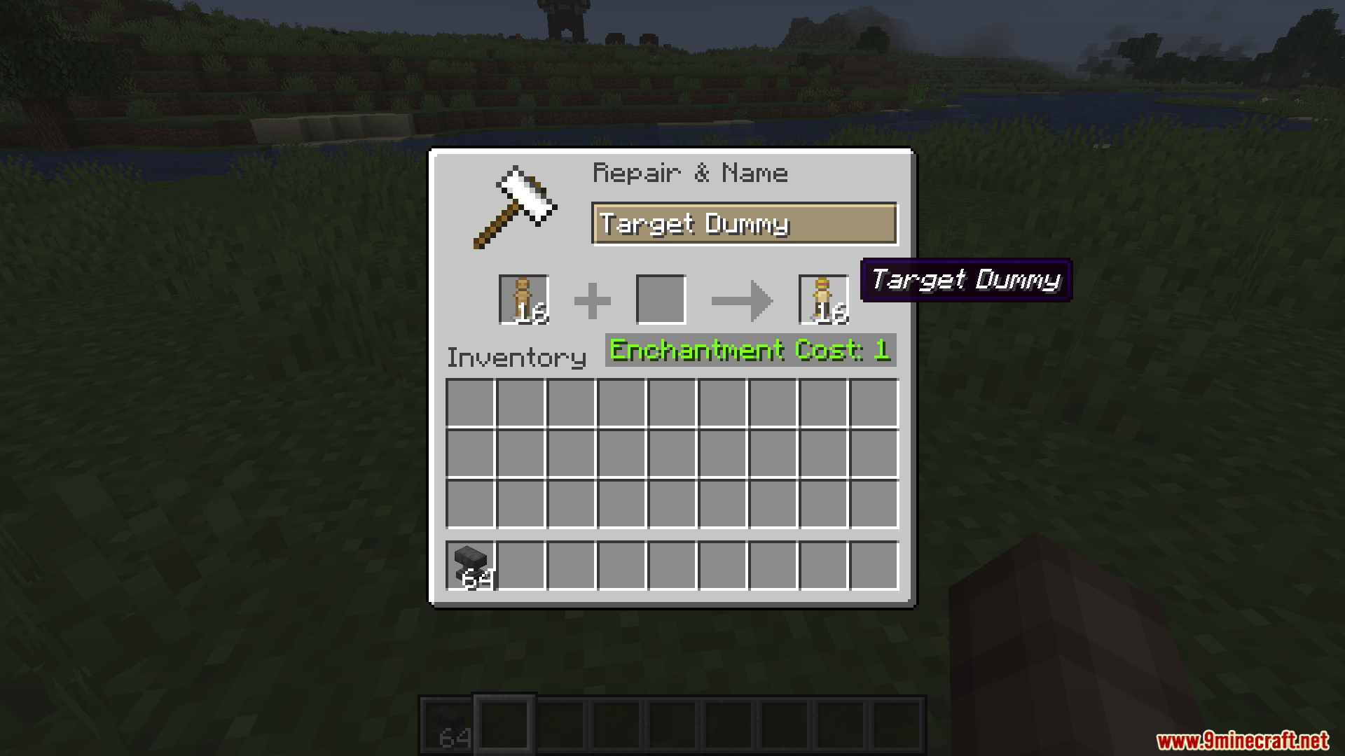 ALs Armor Stands Revamped Resource Pack Screenshot 2 Renaming an armor stand to Target Dummy in an anvil