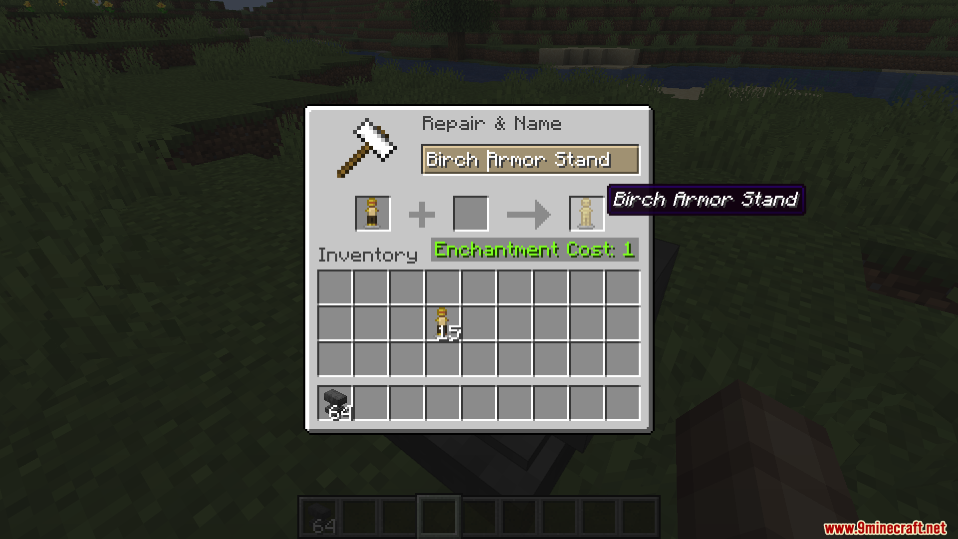 ALs Armor Stands Revamped Resource Pack Screenshot 3 Renaming a standard armor stand to Birch Armor Stand in an anvil