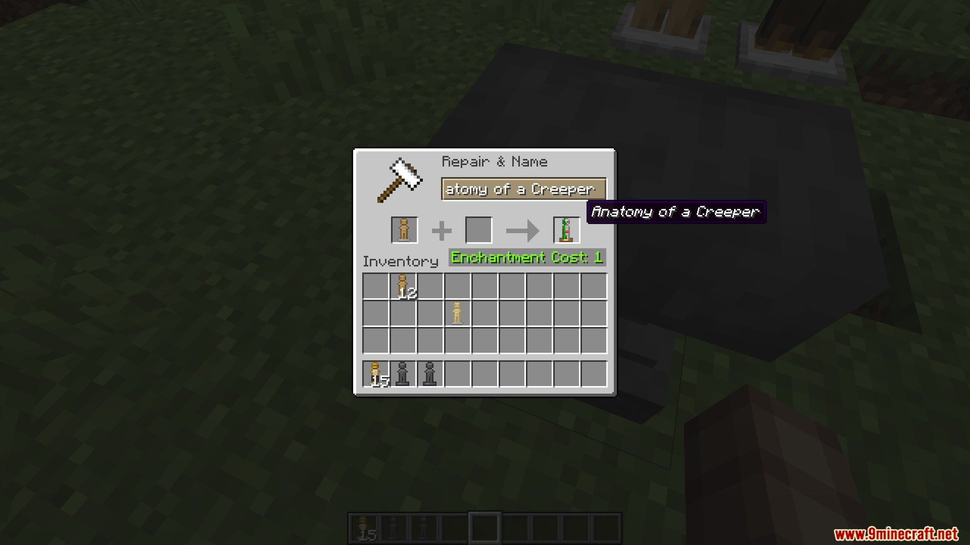 ALs Armor Stands Revamped Resource Pack Screenshot 6 Renaming armor stand to Anatomy of a Creeper using an anvil
