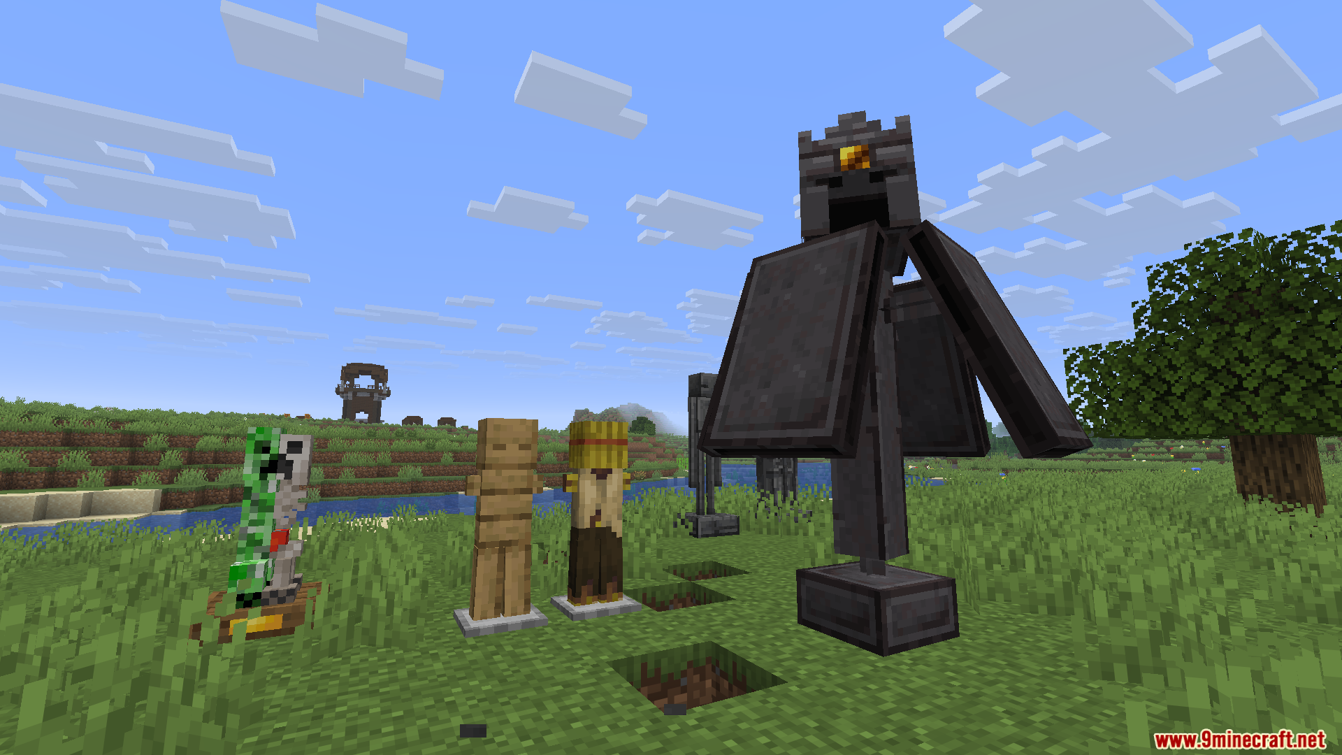 ALs Armor Stands Revamped Resource Pack Screenshot 8 Collection of custom armor stands including a creeper anatomy dummy and large statues