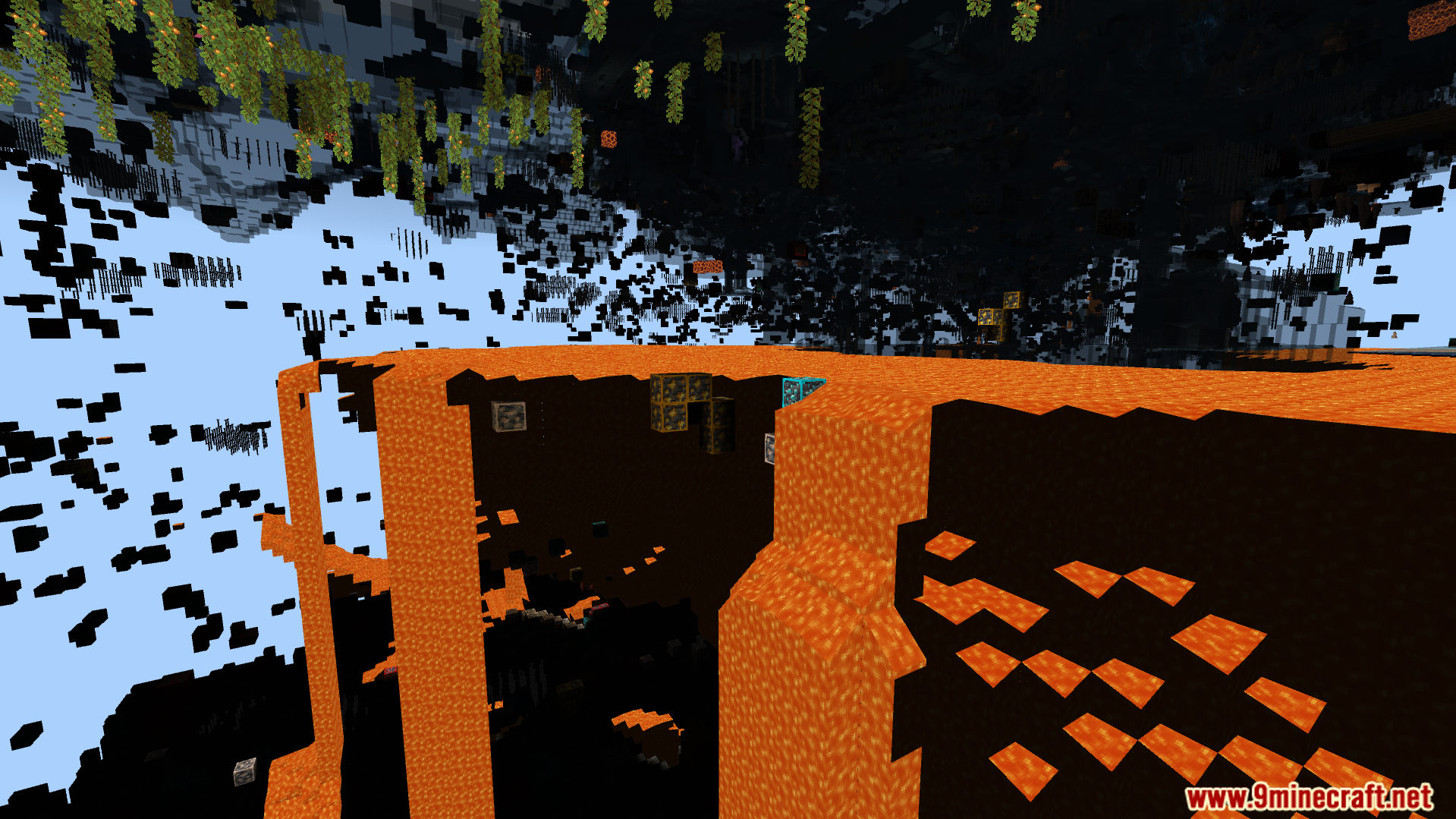 Easily spot valuable resources like ores near dangerous lava pools