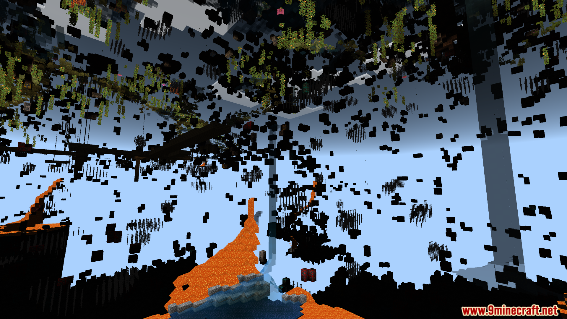 An underground view with common blocks made invisible by the pack
