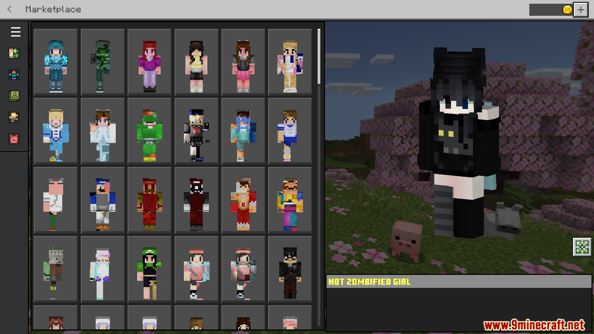 Choosing from a large selection of unique custom character skins