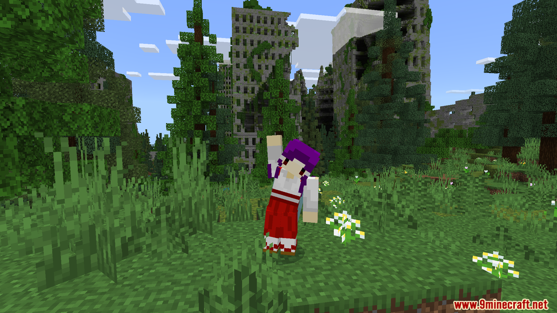 A player wearing a custom anime skin from the cosmetic pack