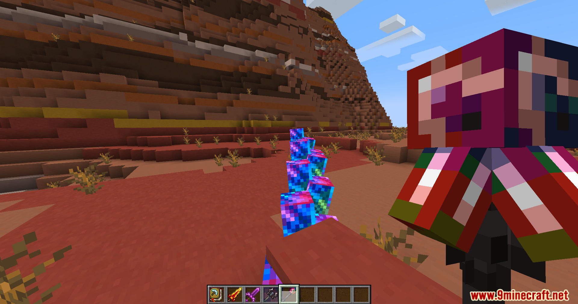 A close-up view of glowing magical crystal blocks