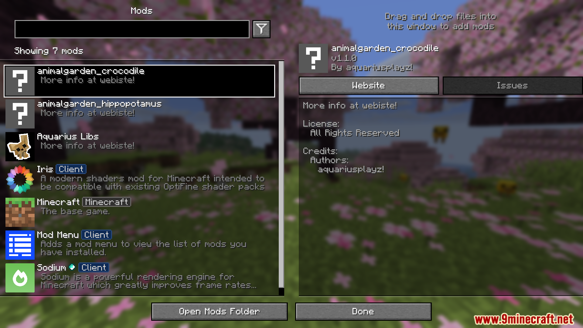 Animal Garden Crocodile mod installed in the mods list