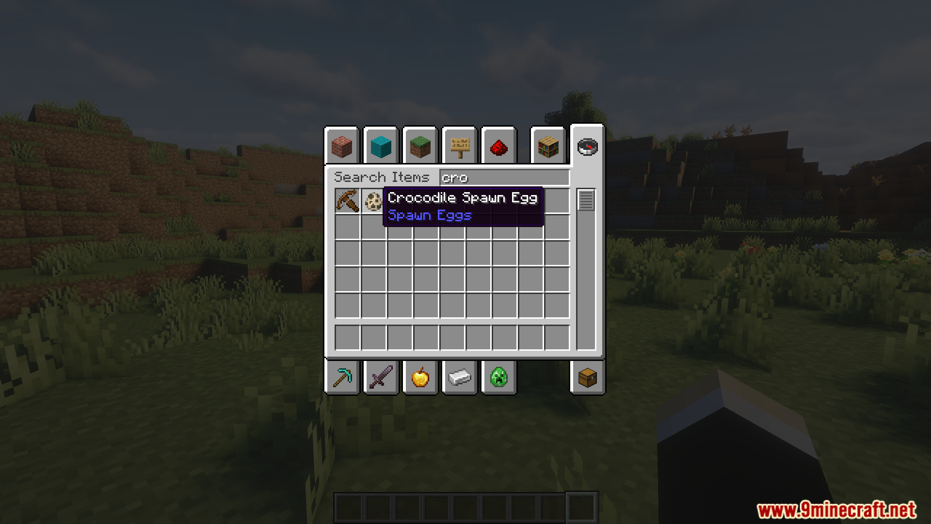 Searching for the Crocodile Spawn Egg in creative mode