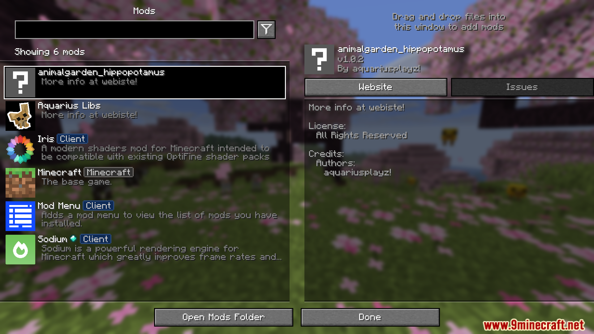 Animal Garden Hippopotamus Mod Screenshot 1 Animal Garden Hippopotamus mod in the mods list menu