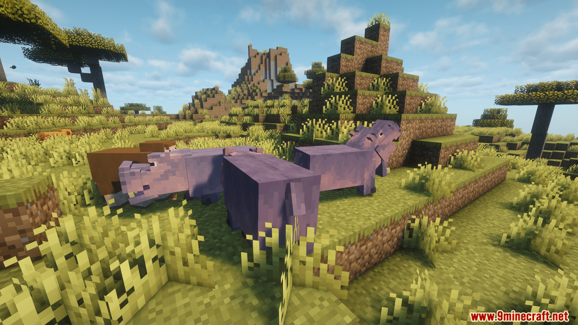 Animal Garden Hippopotamus Mod Screenshot 3 A group of hippos resting in a savanna biome
