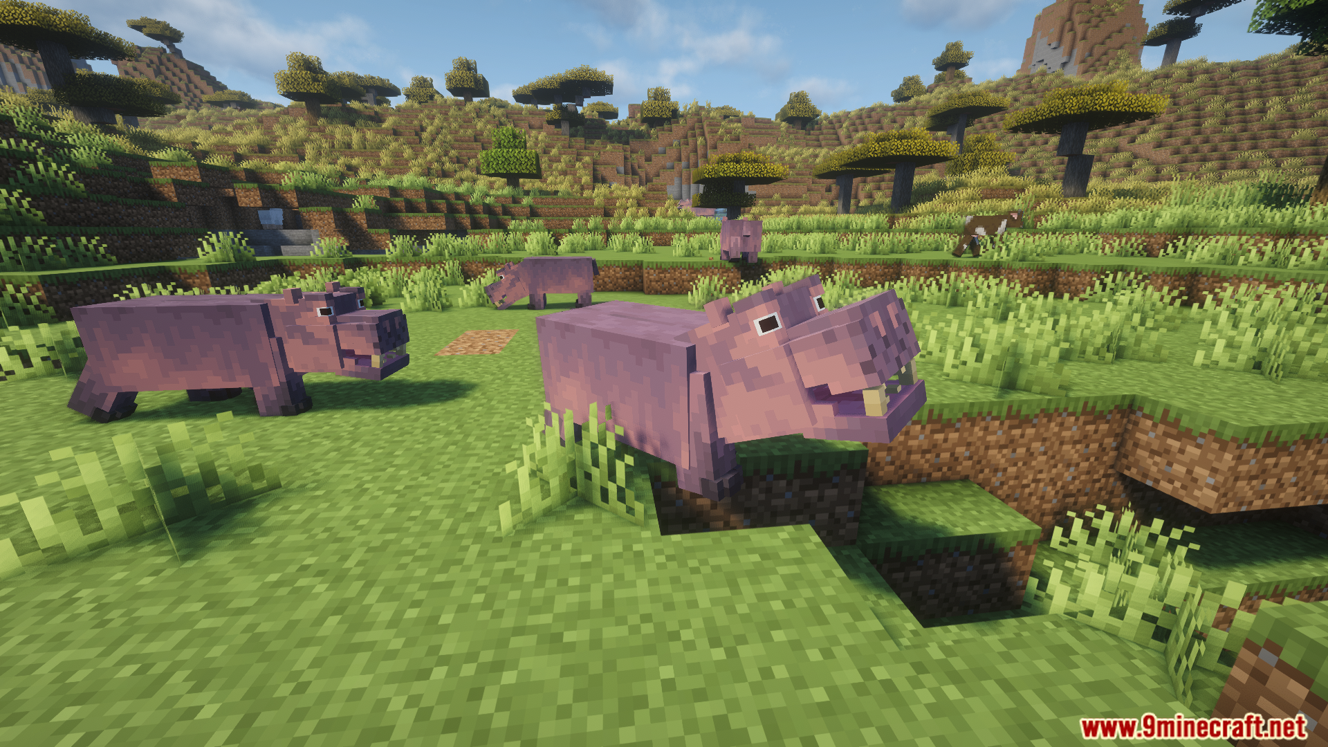Animal Garden Hippopotamus Mod Screenshot 8 Wild hippos wandering through a sunny savanna biome