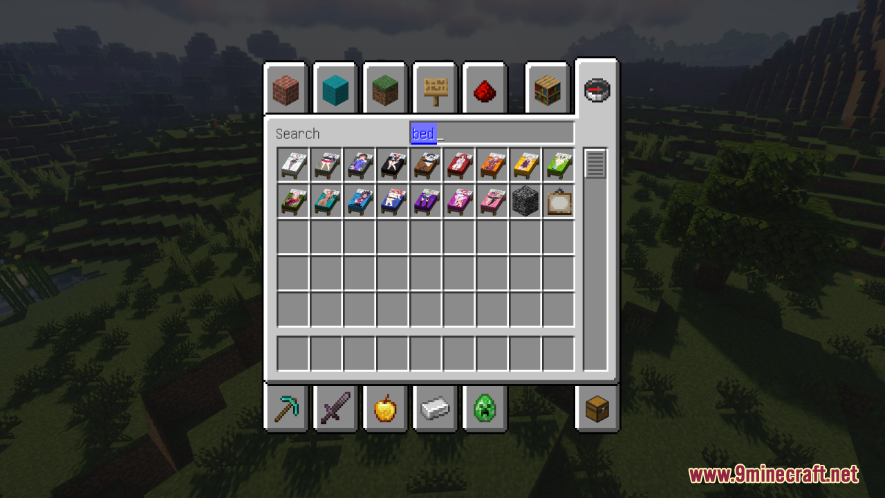 Anime Waifu Beds resource pack in creative inventory