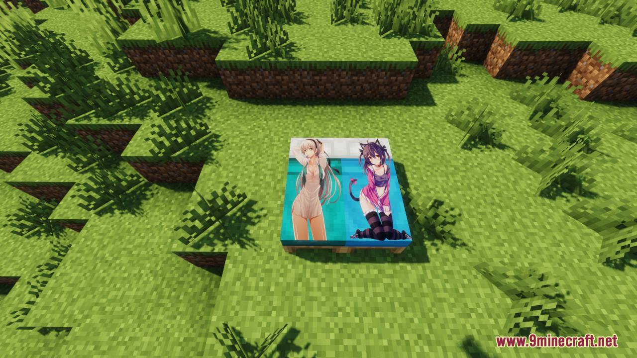 A custom bed featuring two anime girls on the blanket