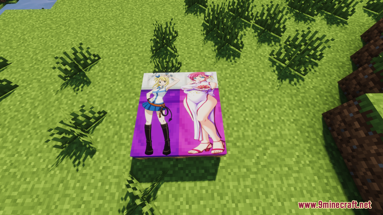 A custom bed with two anime characters on it