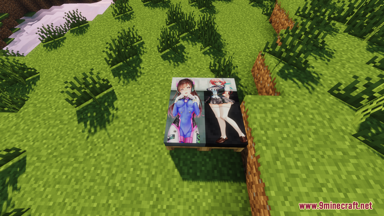 A custom Minecraft bed with two anime girls on it