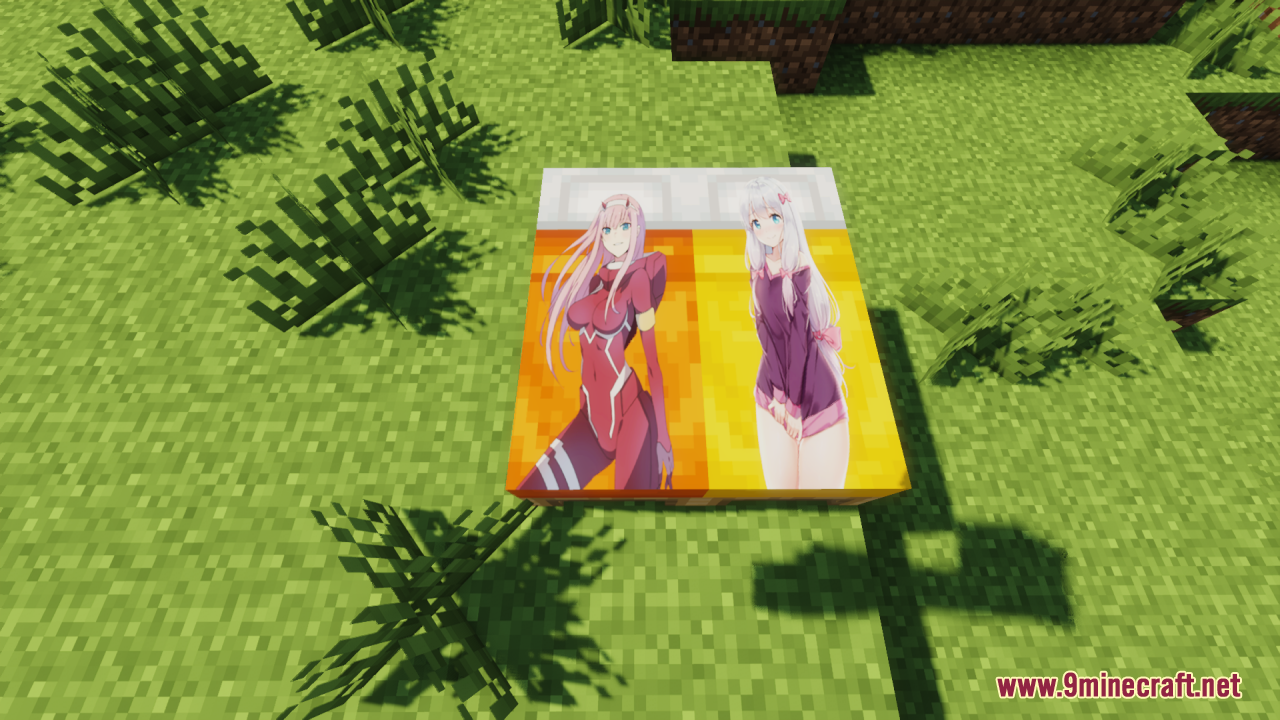 An orange and yellow double bed featuring two anime girls