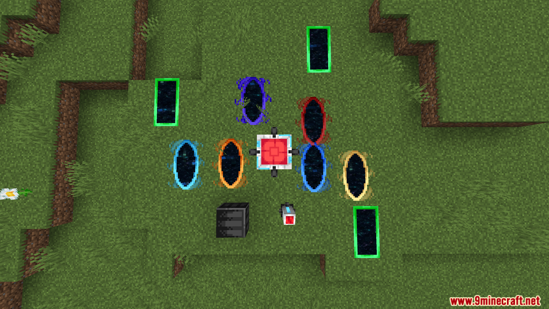 Various colorful portals and test chamber items on display