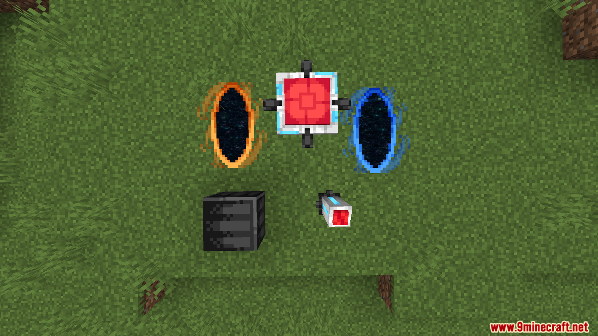 Top-down view of portals and puzzle elements