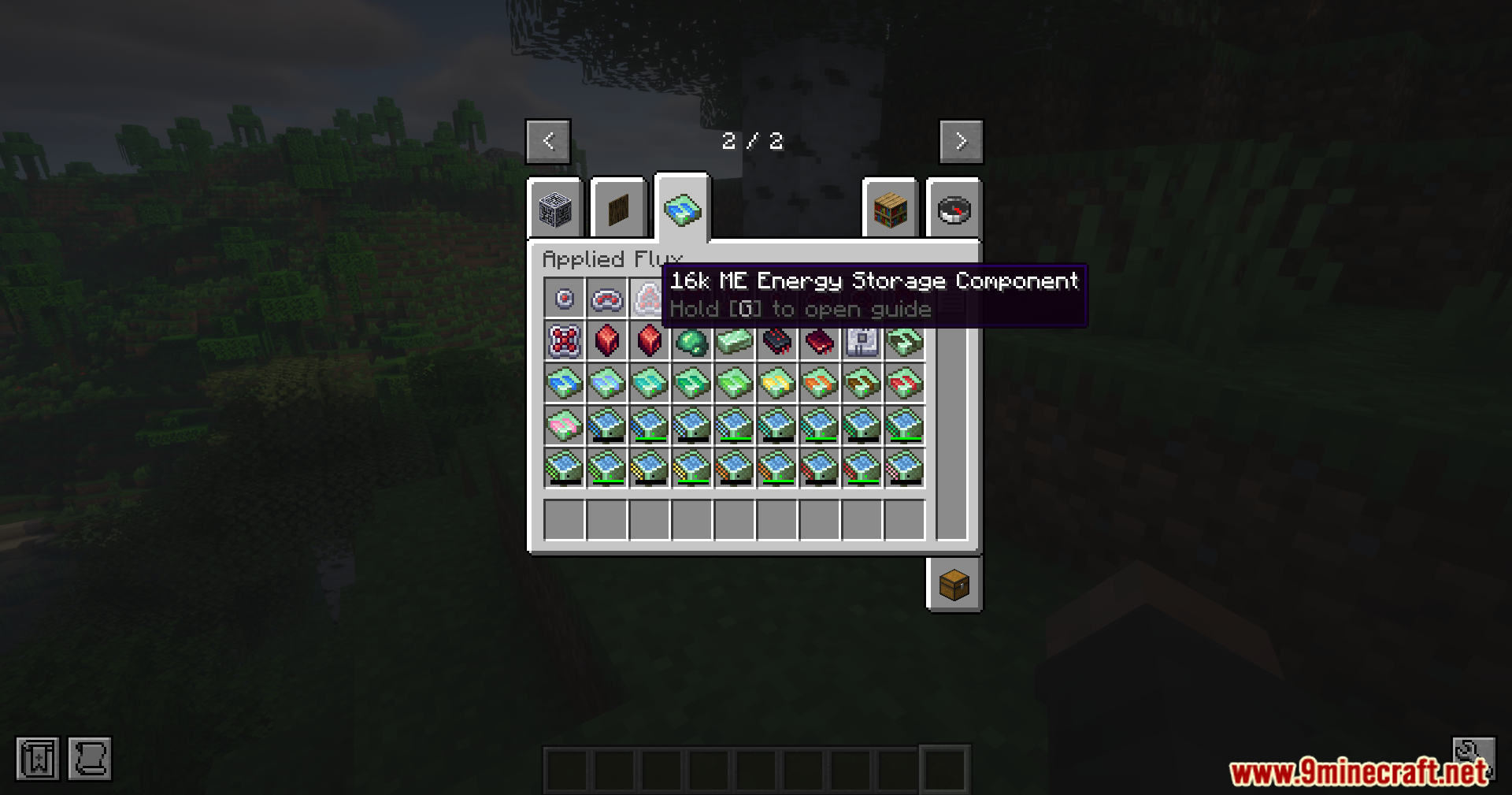 The creative inventory displays a 16k ME Energy Storage Component from Applied Flux