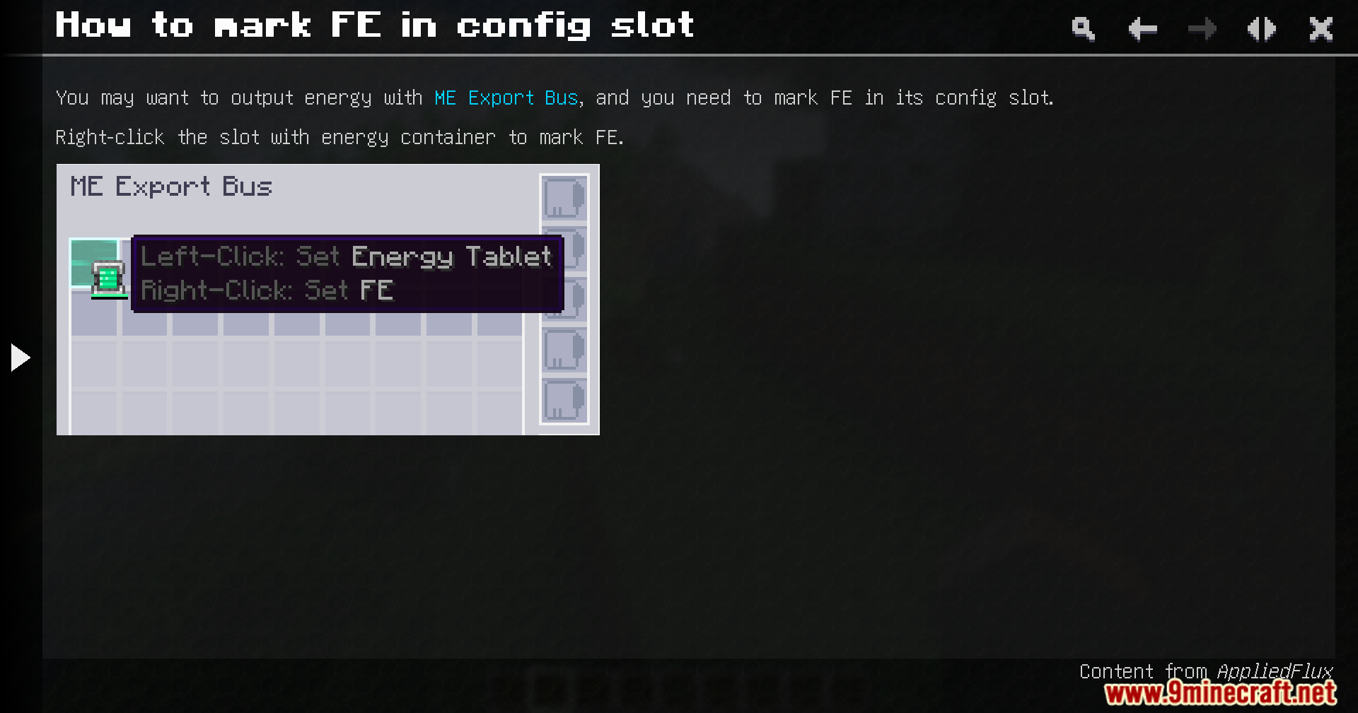 Instructions on how to mark Forge Energy in the ME Export Bus slot