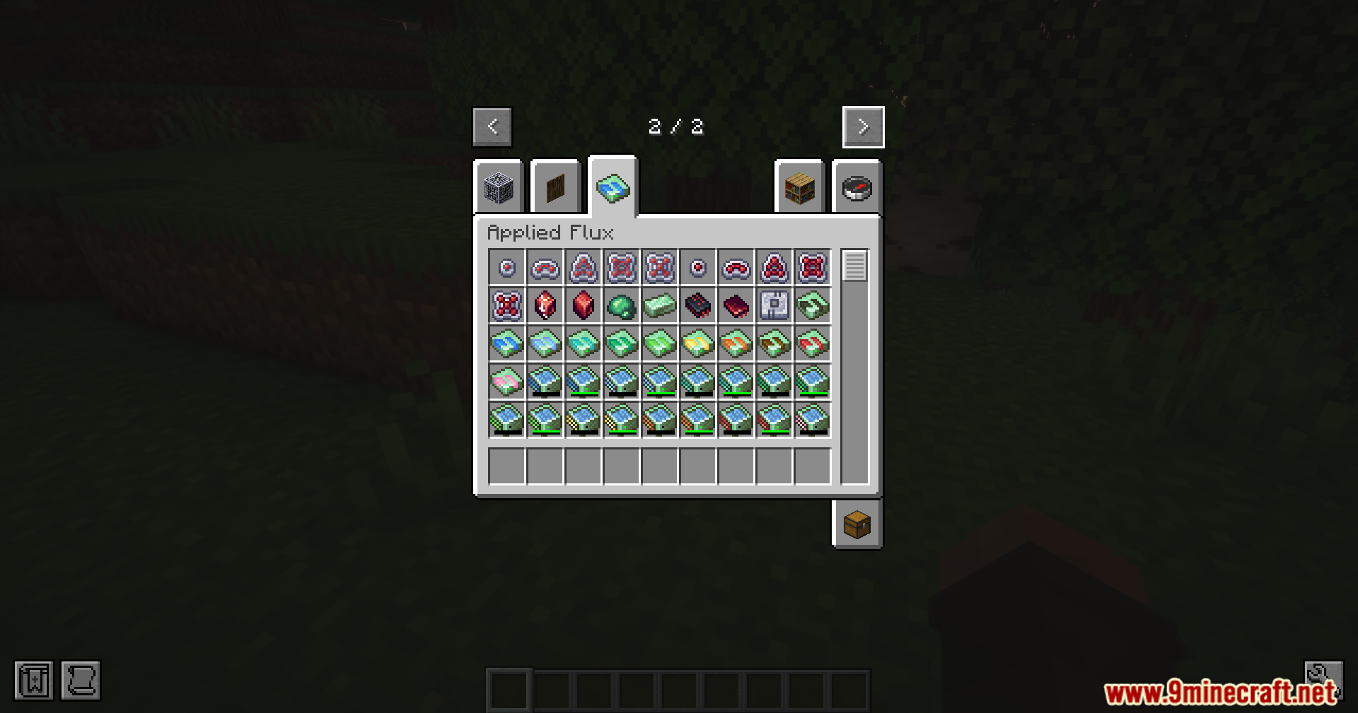 Creative inventory screen displaying various energy storage cells and technical components